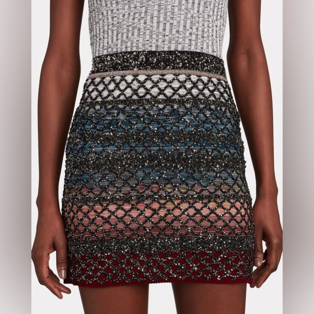 Missoni Mini Skirt Wool Metallic Lattice Knit Rare Fall Stretchy Small 40